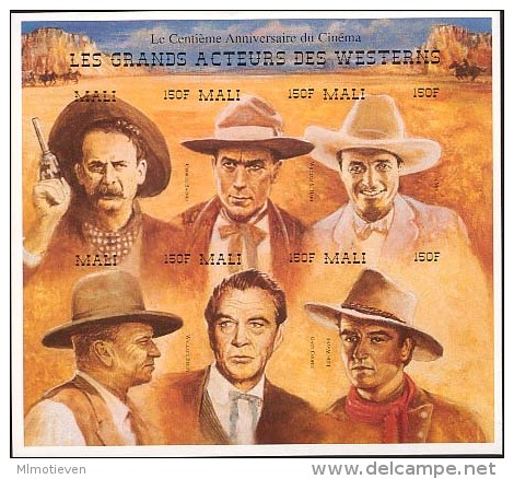 MCI-BK2-001  MINT ¤ MALI 1995 6w In Serie  IMPERFORATED (RARE) ¤ 100 ANN. DES CINEMA - LES GRANDS ACTEURS DES WESTERNS - Cinema