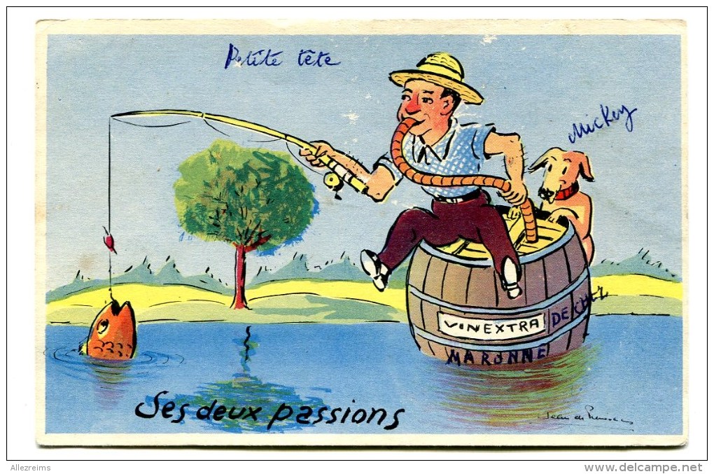 CPA   Illustrateur  :  J De PREISSAC  Pêcheur Avec Chien    VOIR   DESCRIPTIF  §§§ - Preissac