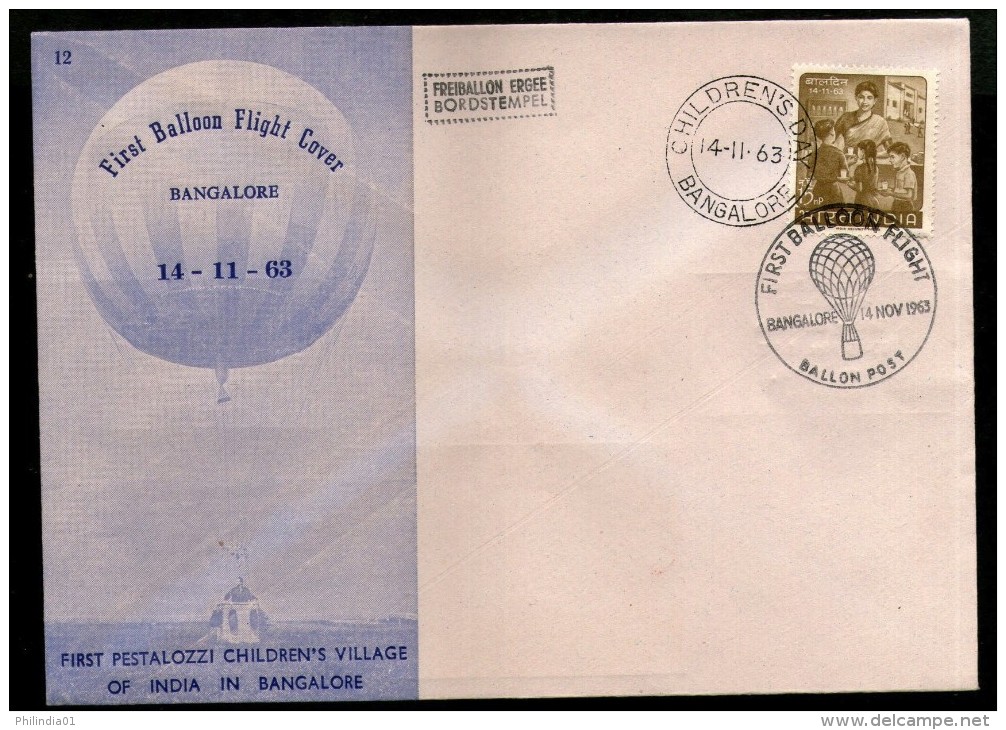 India 1963 Germany 1st Pestalozzi Balloon Flight Bangalore Carried Cover # 1458A - Corréo Aéreo