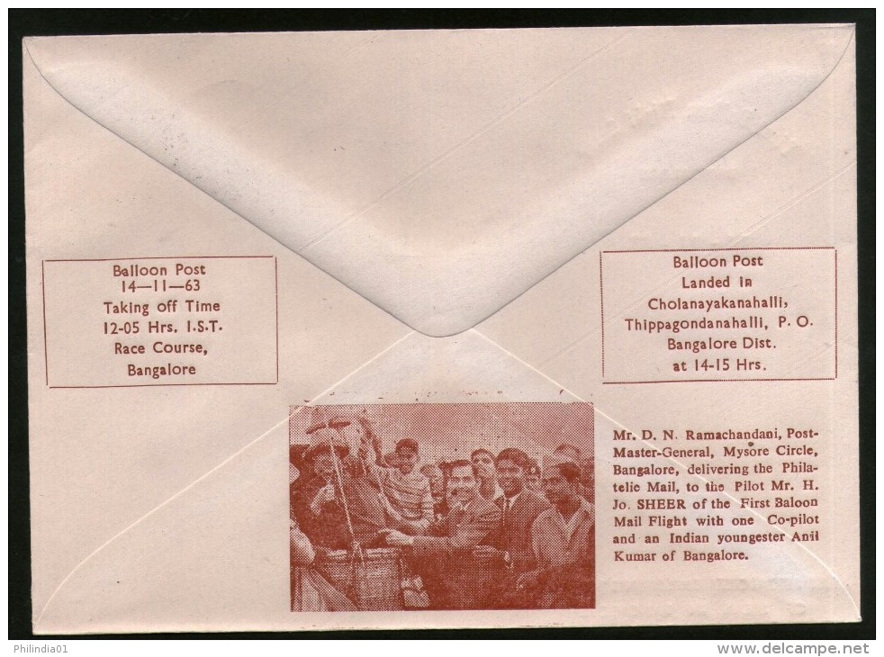 India 1963 Germany 1st Pestalozzi Balloon Flight Bangalore Carried Cover # 1458A - Airmail