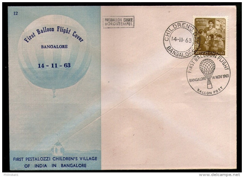 India 1963 Germany 1st Pestalozzi Balloon Flight Bangalore Carried First Flight Cover # 1458B - Corréo Aéreo