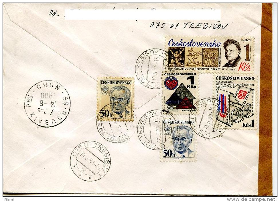 Entier Postal Husak,lettre Recommandée,batiment Poste Prague,Praga 88,lettre Pour La France 1988 - Briefe