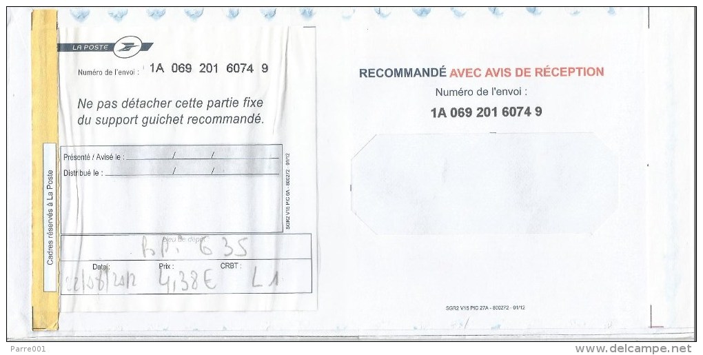 France 2012 BPI 635 Gabon Brigade Prévôtale Libreville Barcoded AR Avis De Reception Registered Cover - Militaire Stempels Vanaf 1900 (buiten De Oorlog)