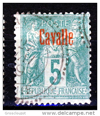 Cavalle 1893-1900 Tipo Sage Sovrastampati N. 1 C. 5 Verde Tipo II USATO Catalogo € 18 - Sonstige & Ohne Zuordnung