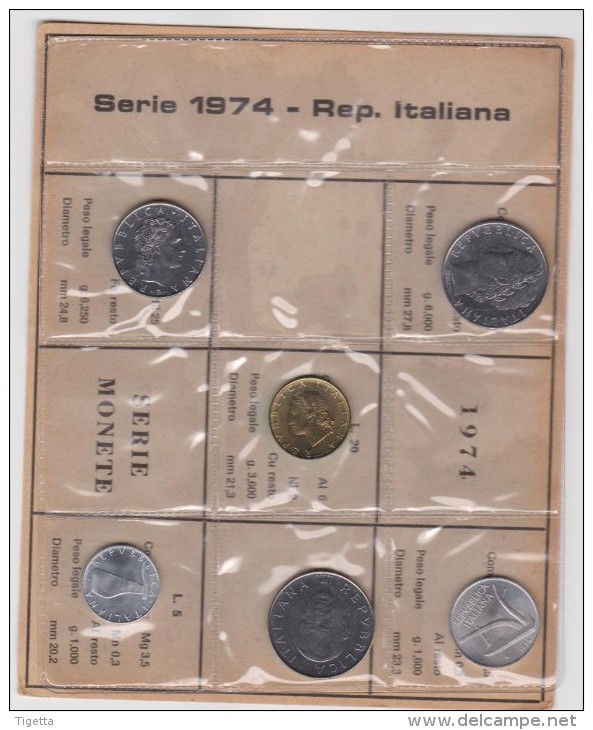 ITALIA REPUBBLICA SET MONETE SERIE COMPLETA ANNO 1974 FDC - Jahressets & Polierte Platten