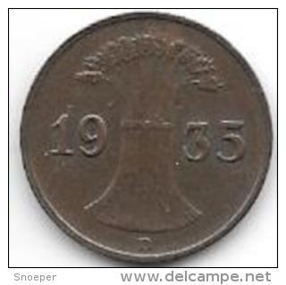 *germany  Weimar 1  Pfennig 1935  D  Km 37    Xf - 1 Rentenpfennig & 1 Reichspfennig