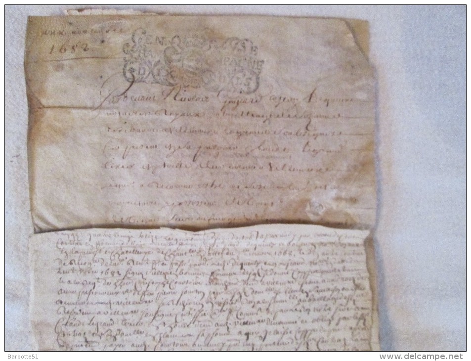 Parchemin Ancien  Datant De 1682  Je N´ Ai Réussi à Déchiffrer Mais Voir Scans Et Description - Non Classés