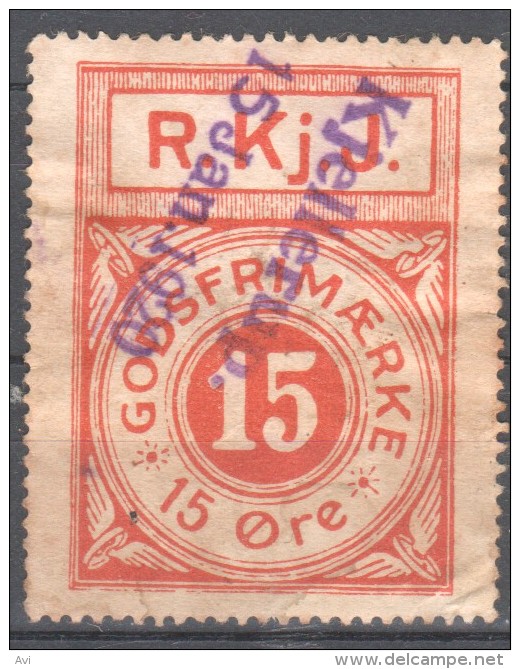 Denmark Local Railway Parcel Post, R.K.j.J. 15 Oere.Used. Trains/Railways/Eisenbahn Marken - Trains