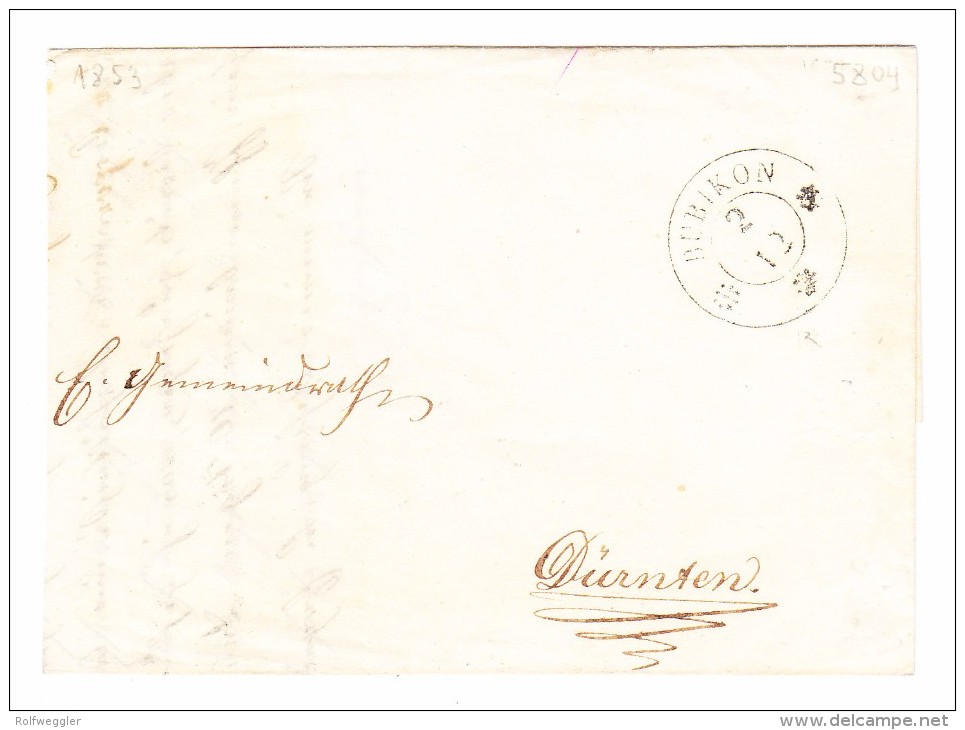 Heimat ZH BÜBIKON 2.12. (1853) Brief Teil Nach Dürnten - 1843-1852 Kantonalmarken Und Bundesmarken