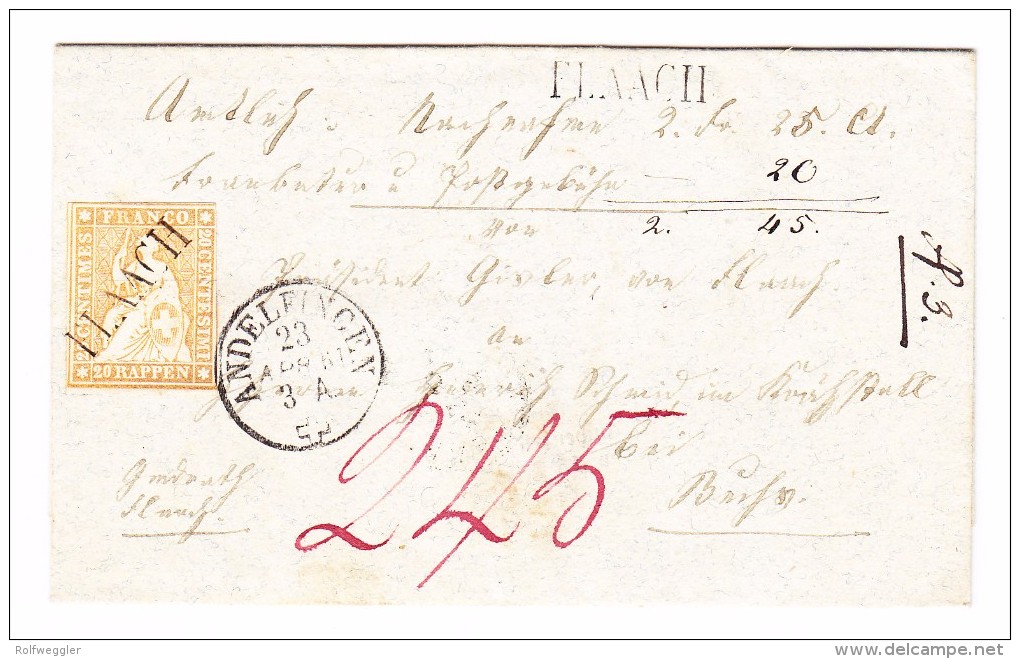 Heimat ZH FLAACH Balkenstempel 23.4.1861 Andelfingen Auf Amts Brief - Lettres & Documents