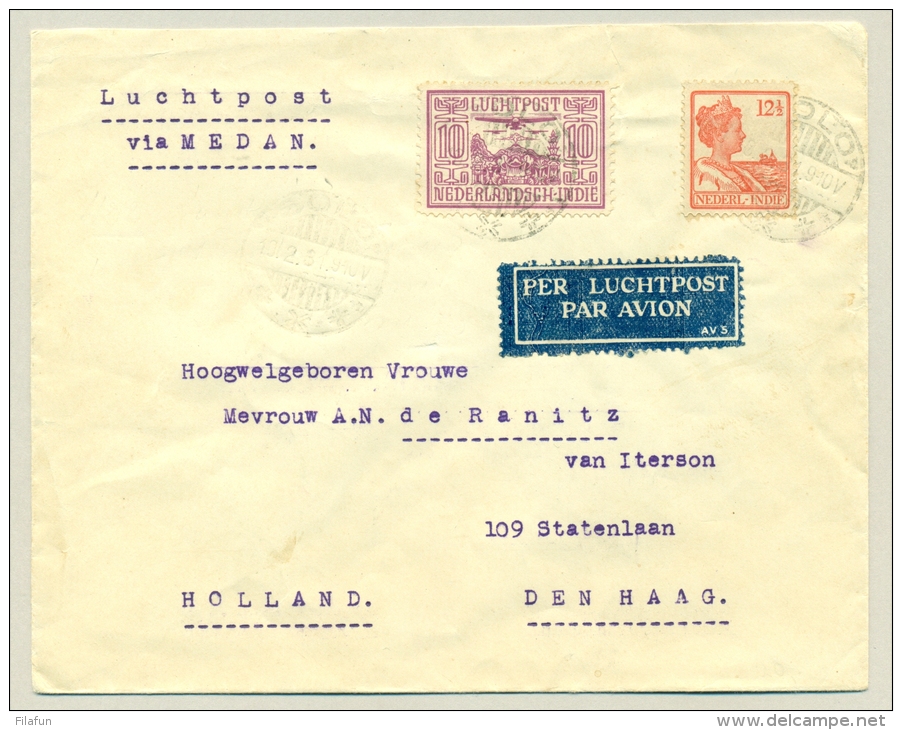 Nederlands Indië - 1931 - 12,5 Cent + 10 Cent Luchtrecht Op LP-brief Van Solo Naar Den Haag - Nederlands-Indië