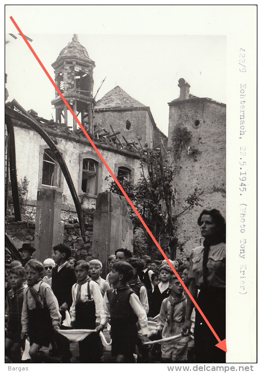 Grande Photo Signée Grand Duché De Luxembourg Guerre 40-45 WWII Ruines Echternach - Guerre, Militaire