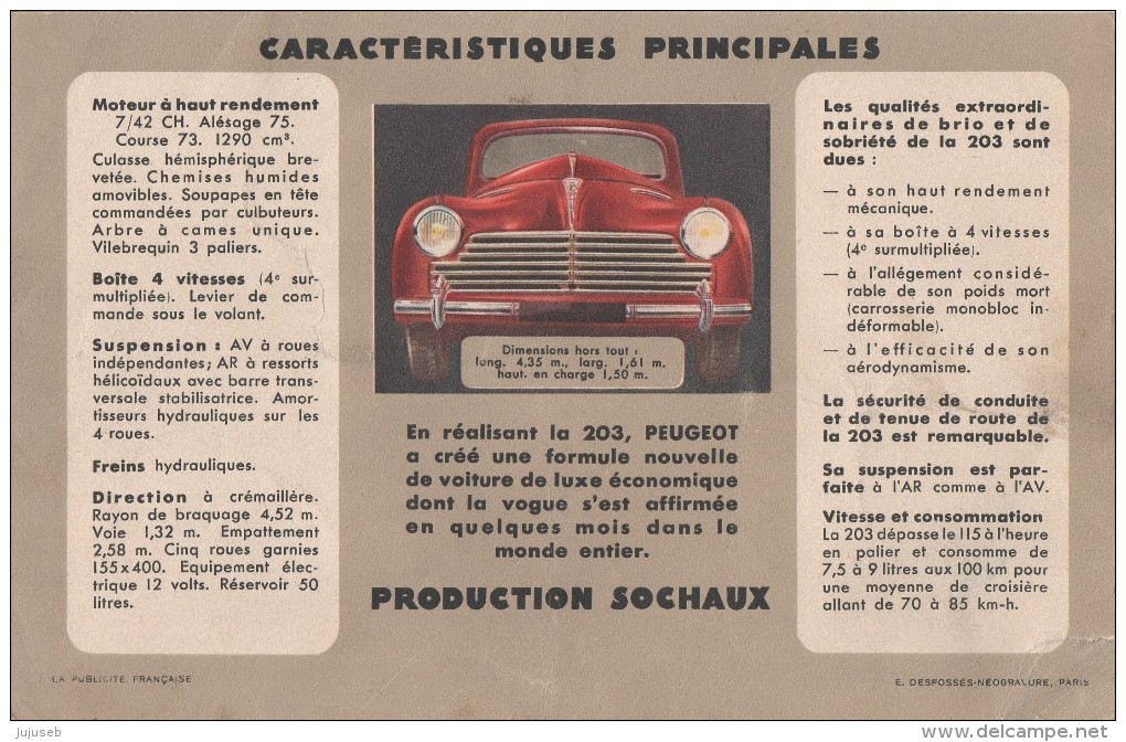 Dépliant Pub : 203 Peugeot - Publicités