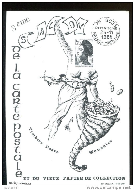 CPM Neuve Publicité 3ème Salon De La Carte Postale à BOOS (76) 1985 (1500ex) - Bourses & Salons De Collections