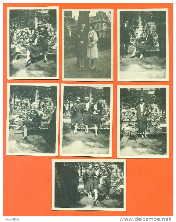 Lot De 7 Photographies Issues Album De Famille - Femmes Au Square Des Arts Et Des Metiers 1929 Paris - Bateaux