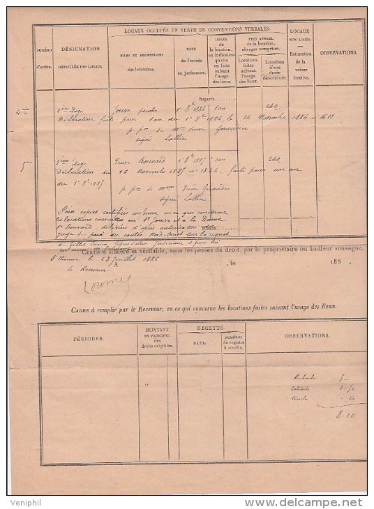 TIMBRE FISCAL DE 1881-TYPE MONNAIE SYRACUSAINE -N° 43 NON DENTELE SUR LOCATIONS VERBALES -ST ETIENNE 1886 - Sonstige & Ohne Zuordnung