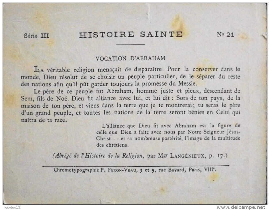 HISTOIRE SAINTE - Série III - N° 21 - Vocation D'Abraham - Illustré Par : G. Le Doux -  En BE - - Santini