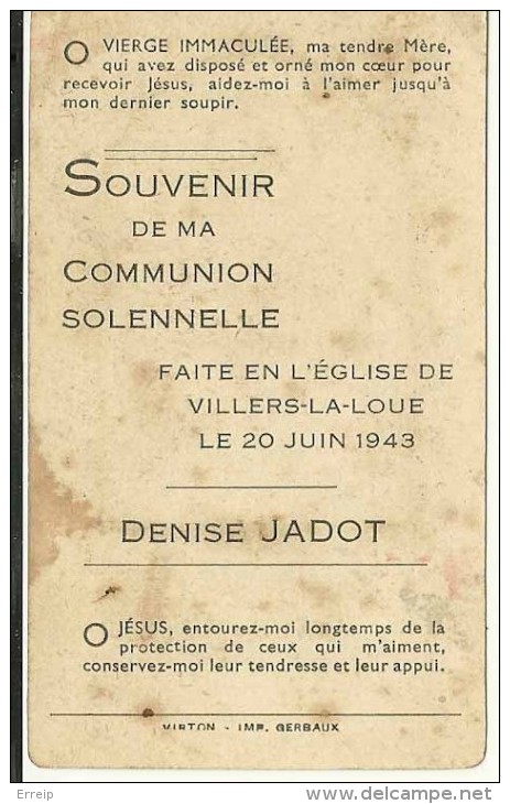 Denise Jadot Communion Solennelle Villers La Loue 1943 - Meix-devant-Virton