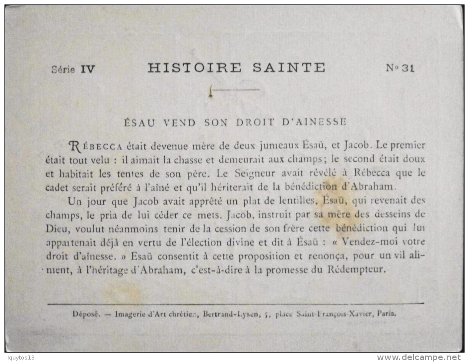 HISTOIRE SAINTE - Série IV - N° 31 - Esau Vend Son Droit D'Ainesse - Illustré Par : G. Le Doux -  En BE - - Devotion Images