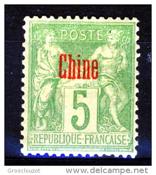 Cina 1894-1900 Tipi Di Francia Del 1876-98 Sovrastampati. N. 3 C. 5 Verde Giallastro (II Tipo) *MH Catalogo € 60 - Other & Unclassified