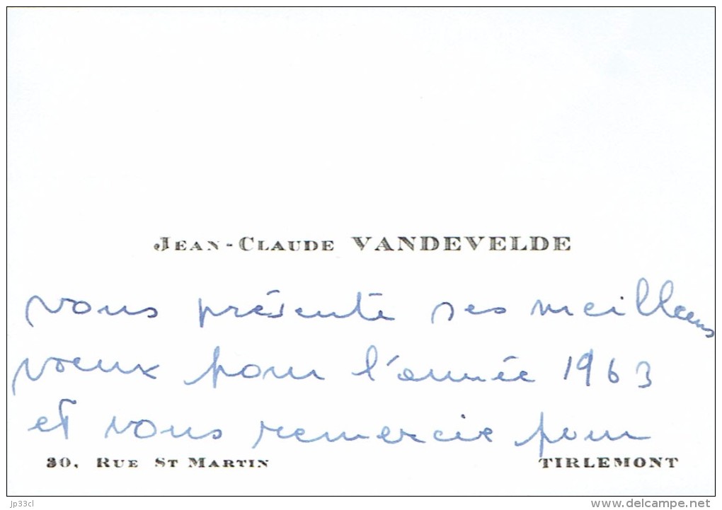 Ancienne Carte De Visite De Jean-Claude Vandevelde, Rue St Martin, Tirlemont Tienen (1963) - Visitekaartjes