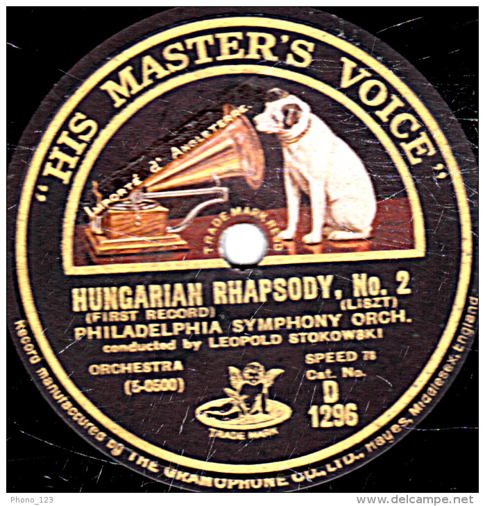78 Trs - 30 Cm - état B -  PHILADELPHIA SYMPHONY ORCH. - HUNGARIAN RHAPSODY  N° 2 - 78 T - Disques Pour Gramophone