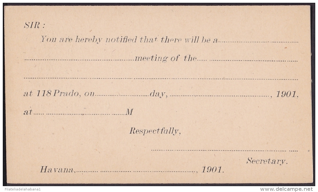 1899-EP-113. CUBA. US OCCUPATION. 1899. Ed.39. POSTAL STATIONERY. IMPRESO DE PARTIDO POLITICO SIN RELLENAR. - Storia Postale