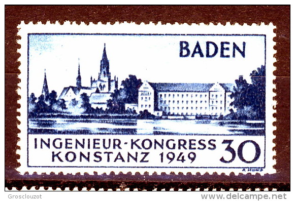 Germania Occupation Française BADEN 1949 Congresso Ingegneri N. 46 P. 30 Blu MNH Catalogo € 42 - Baden