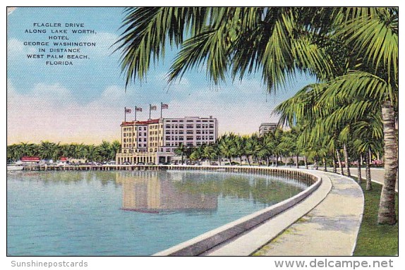 Florida West Palm Beach Flagler Along Lake Worth Hotel George Washington In Distance - West Palm Beach