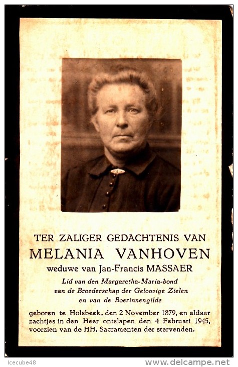 Vanhoven Melania - Massaer Jan,Francis ° Holsbeek 1879 + 1945 Aldaar   Lot 12433 - Devotieprenten
