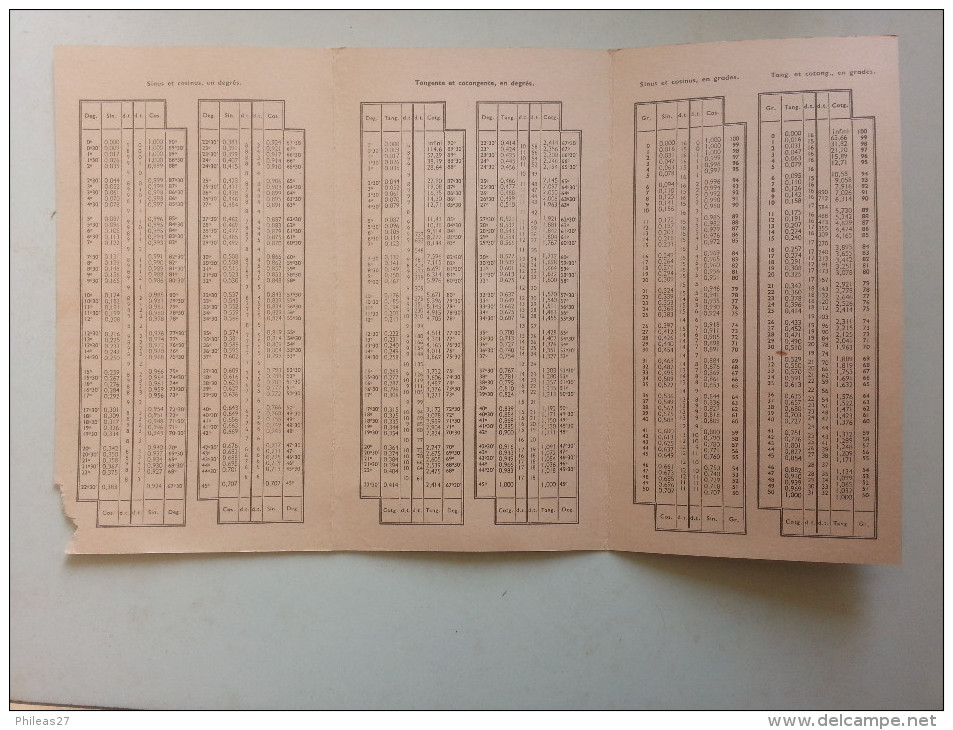 TABLES  TRIGONOMETRIQUES  -  Brachet & Dumarqué  -  éditions Delagrave - 18 Ans Et Plus