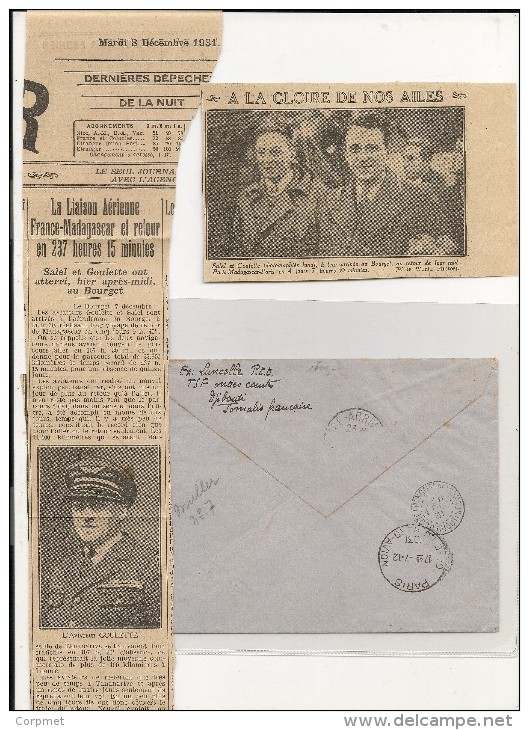 DJIBOUTI-FRANCE 1931 Vol Piloté Marcel Goulette-Andrè Salel - Charte+ D'articles De Journaux - Ex N. SOCORRO GUERRA - Cartas & Documentos