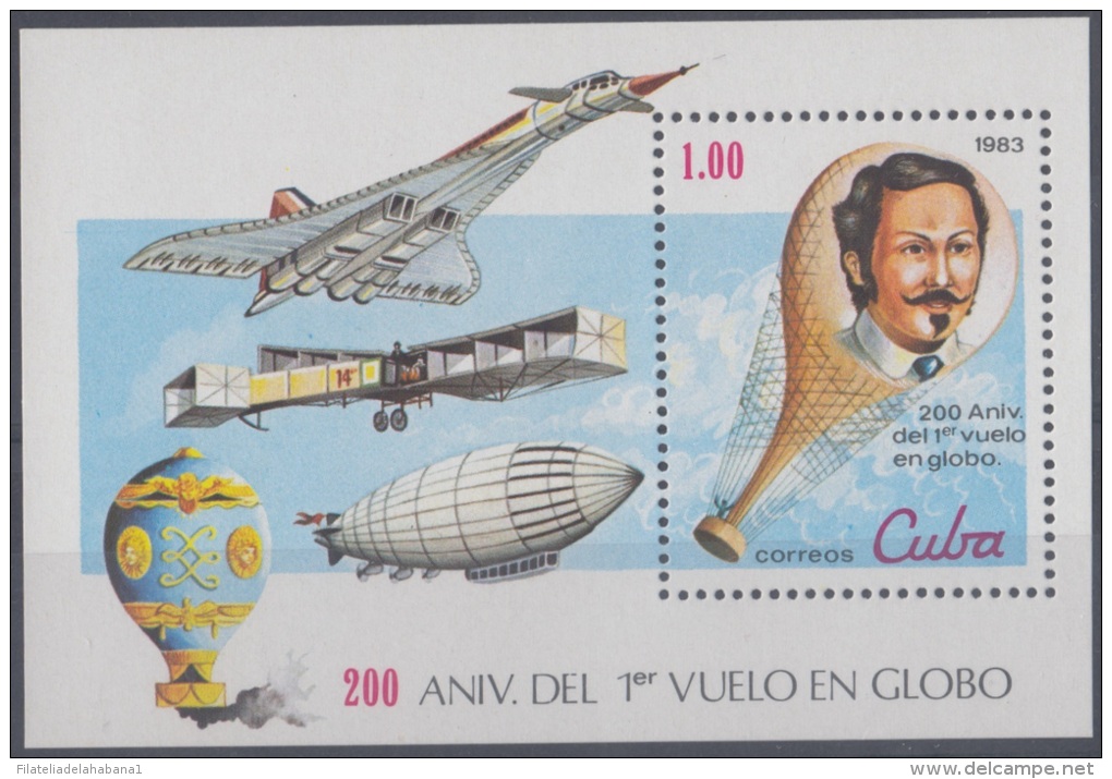 1983.30 CUBA 1983 Ed.2899 200 ANIV PRIMER VUELO EN GLOBO. SHEET GLOBE MATIAS PEREZ AIRPLANE AVION ZEPPELIN  MNH - Unused Stamps