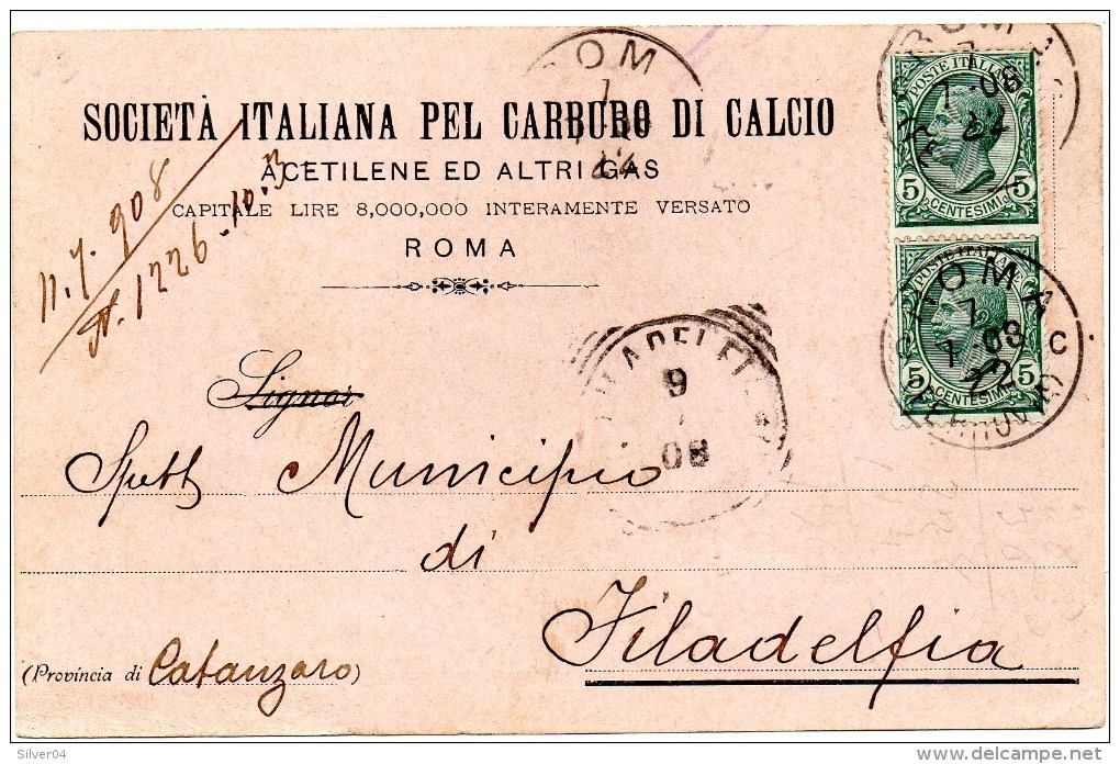 Cartolina Postale Pubblicitaria Commerciale 1908 Roma - Soc. Carburo Di Calcio - Marcophilia