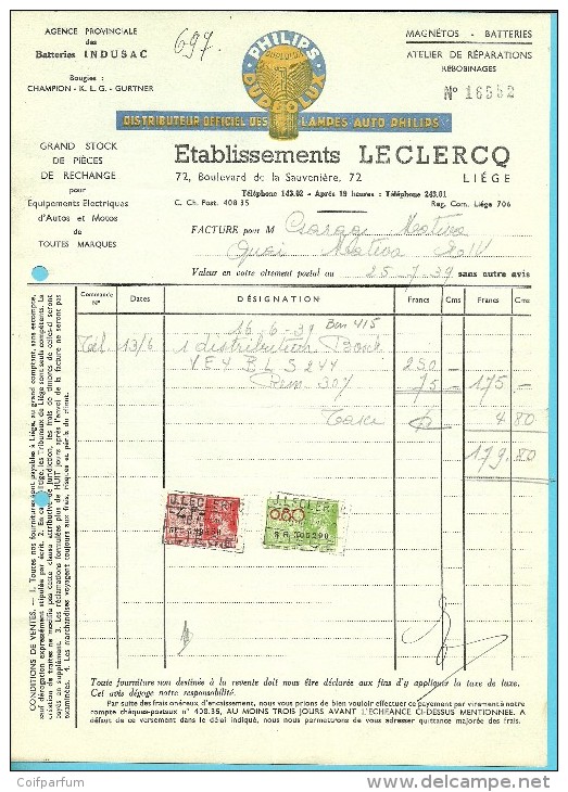 LAMPES AUTO PHILIPS DUPLOLUX LIEGE 1939 (F679) - Électricité & Gaz