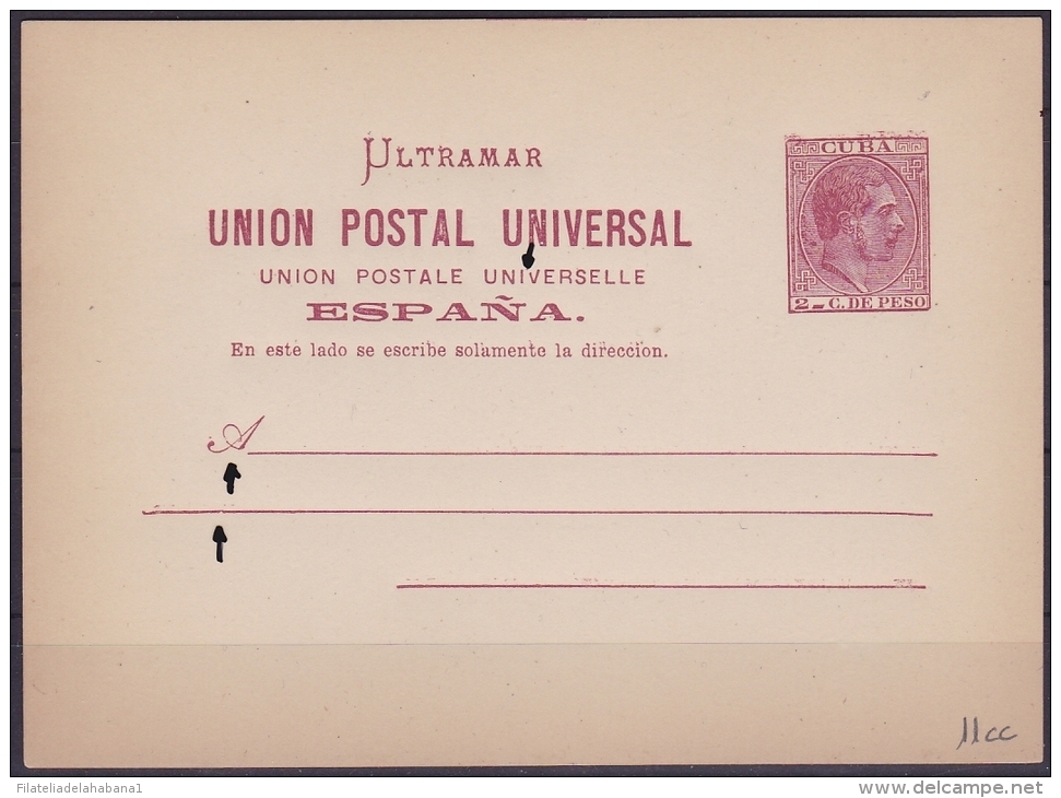 1882-EP-34. CUBA. ESPAÑA SPAIN. 1882. Ed.11. ALFONSO XII. ENTERO POSTAL. POSTAL STATIONERY. POSICIONES MARCADAS. - Prephilately