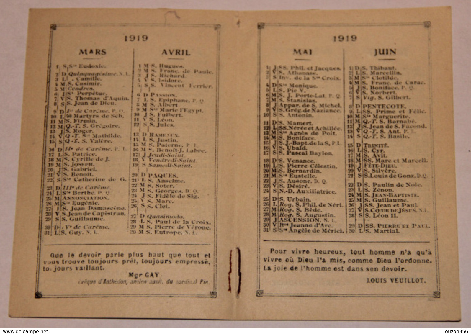 CALENDRIER 1919 - Petit Format : 1901-20