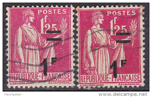 Lot De 2 Timbres-poste Oblitérés Charnière - Surcharge Décalée - 2 Scans - Type Paix - N° 483 (Yvert) - France 1940-41 - Oblitérés