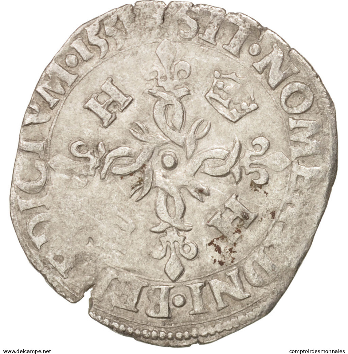 Monnaie, France, Douzain Aux Croissants, 1551, Rouen, TTB, Billon, Duplessy:997 - 1547-1559 Heinrich II.