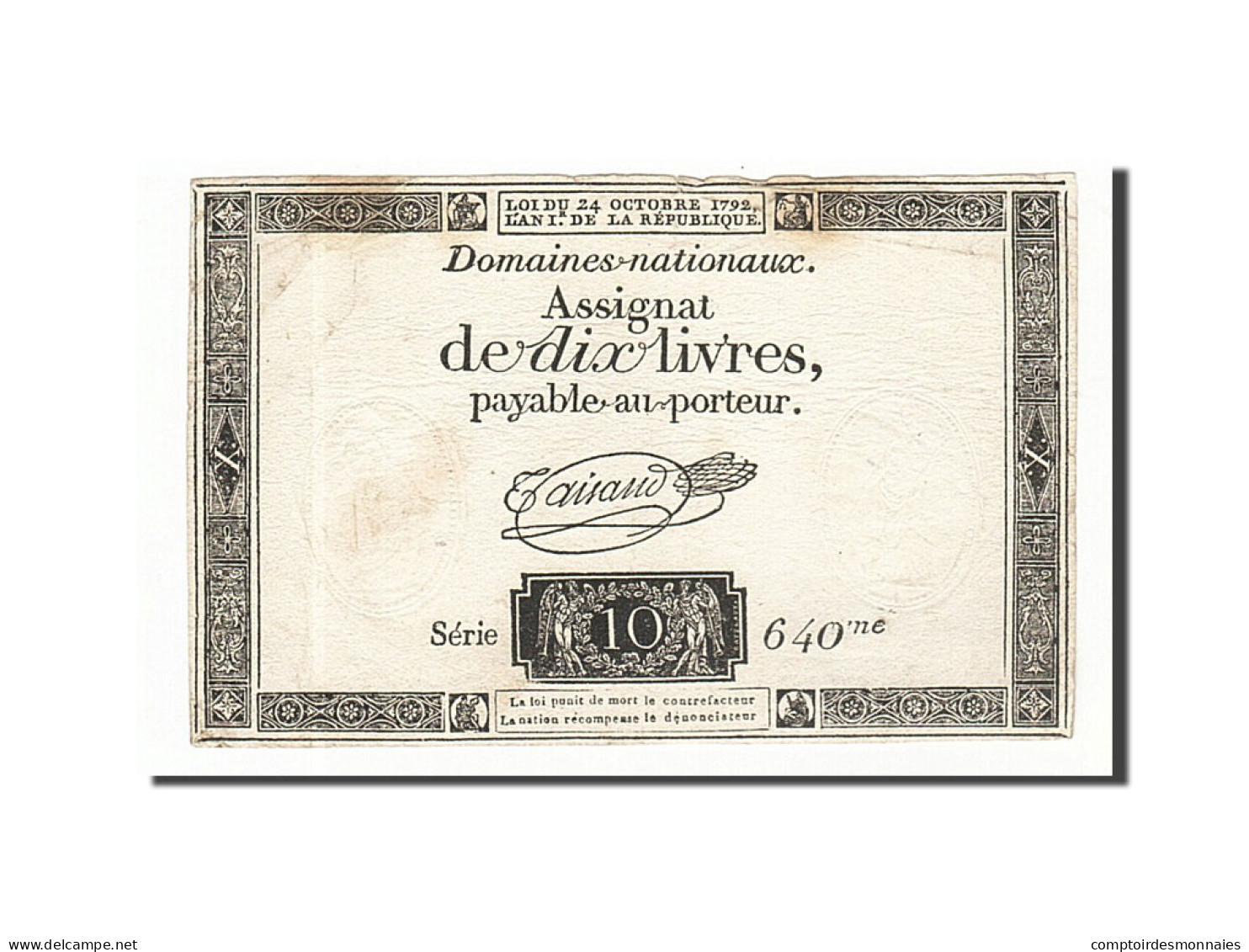 Billet, France, 10 Livres, 1792, 1792-10-24, TTB, KM:A66a, Lafaurie:161a - Assignate