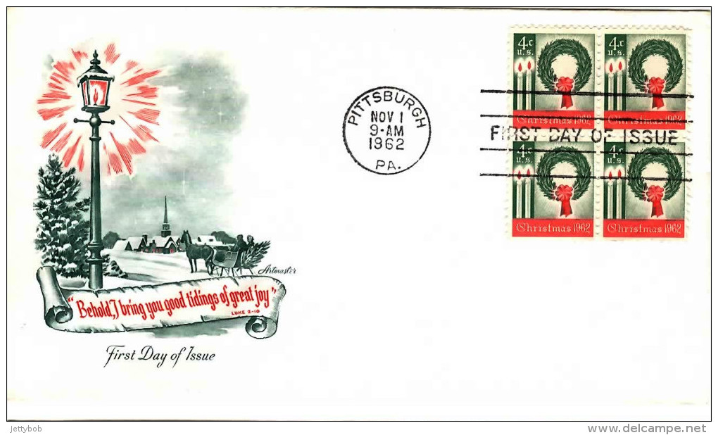 USA 1962 Christmas 4c Block Of 4 Unaddressed FDC Pmk: Pittsburgh PA Nov 1 1962 - 1961-1970