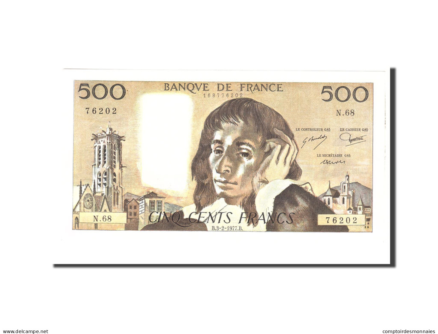 Billet, France, 500 Francs, 1977, 1977-02-03, SUP, Fayette:71.16, KM:156d - 500 F 1968-1993 ''Pascal''