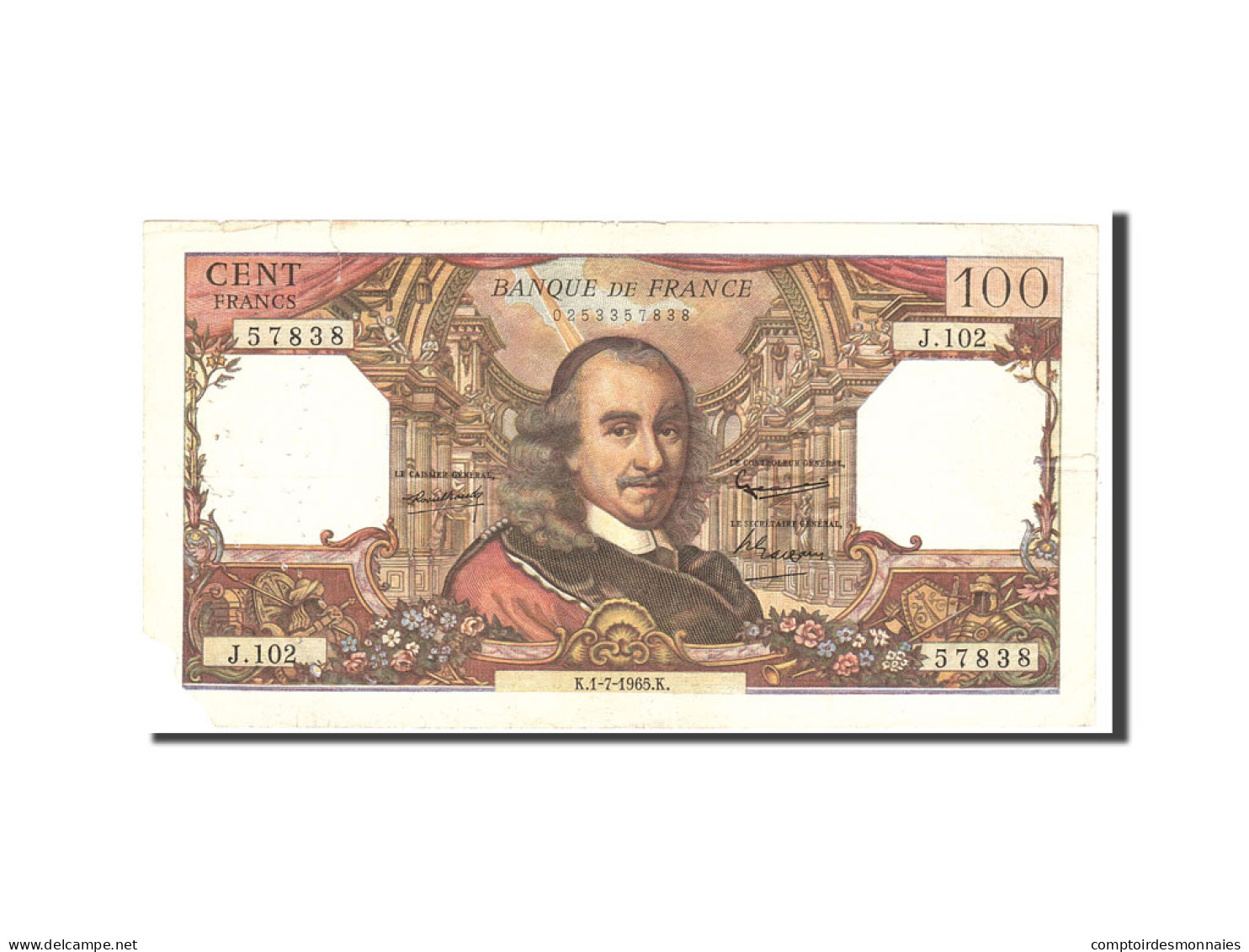 Billet, France, 100 Francs, 1965, 1965-07-01, B, Fayette:65.8, KM:149a - 100 F 1964-1979 ''Corneille''