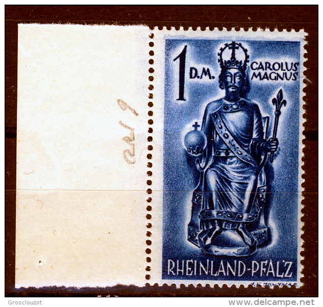 Germania Occupation Française RHEINLAND 1948 Tipi Del 1947-48 Ritoccati N. 29 Dm. 1 Blu **MNH Catalogo € 8,50 - Rhine-Palatinate