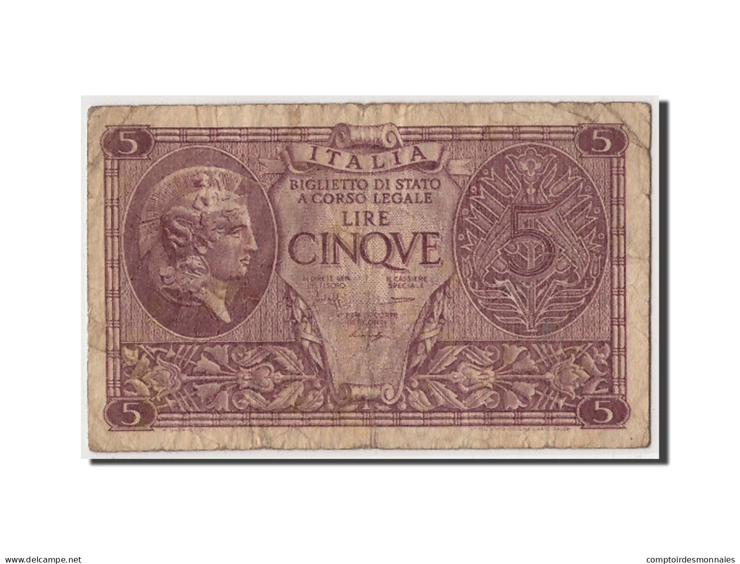 Billet, Italie, 5 Lire, 1944, 1944-11-23, KM:31b, B+ - Regno D'Italia – 5 Lire