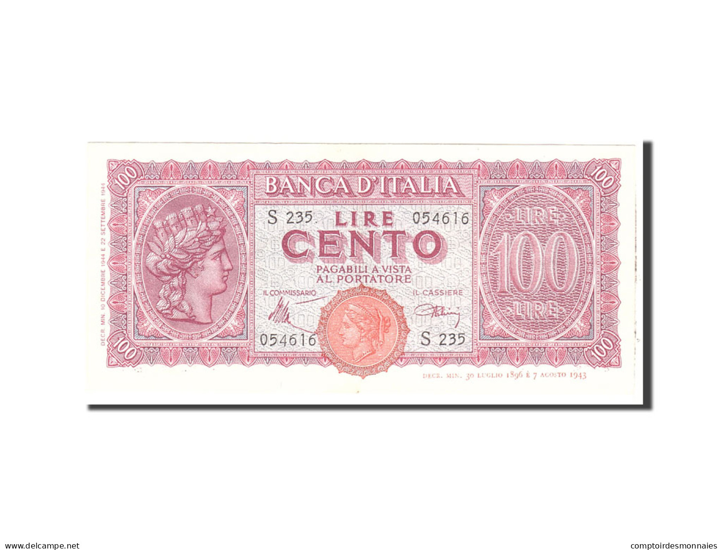 Billet, Italie, 100 Lire, 1944, 1944-12-10, KM:75a, SPL - 100 Liras