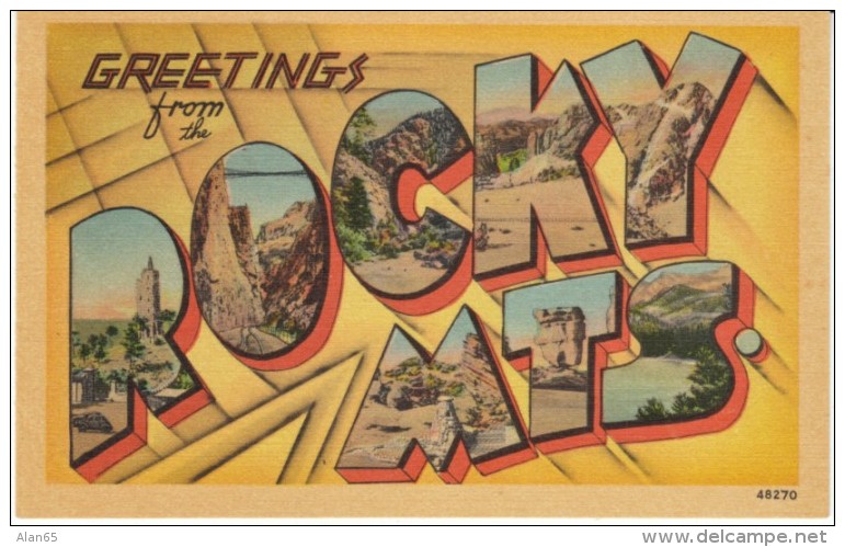 Large Letter Greetings From The Rocky Mountains, C1940s Vintage Postcard - Rocky Mountains