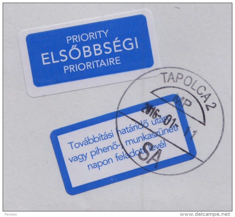 2016 - Hungary - Delayed LABEL + Priority LABEL Envelope / Letter - DEBRECEN / BUDAPEST - Used - Flower Inland Stamp - Lettere