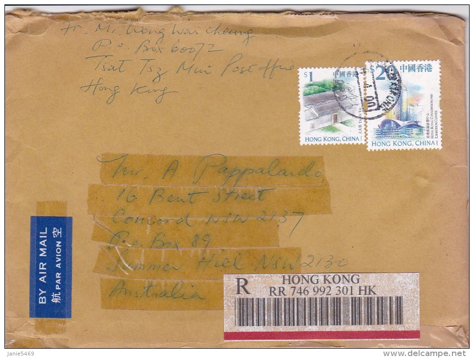 Hong Kong 2000 Registered Mail Sent To Australia - Used Stamps