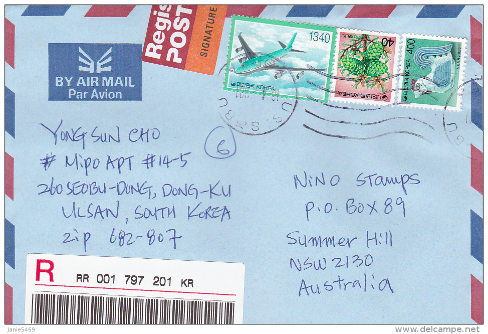 Korea 2001 Registered Mail To Australia - Korea (...-1945)